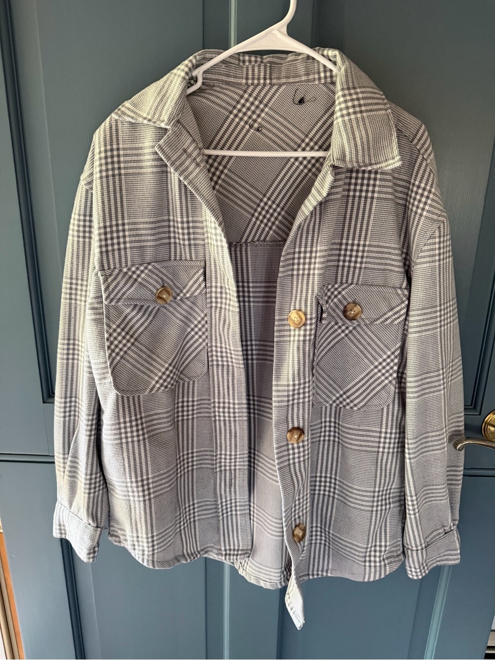 Gray Plaid Shacket / Button-Up Jacket